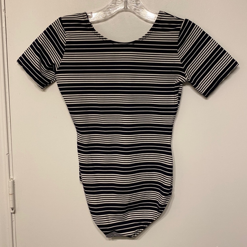 Navy and white striped leotard